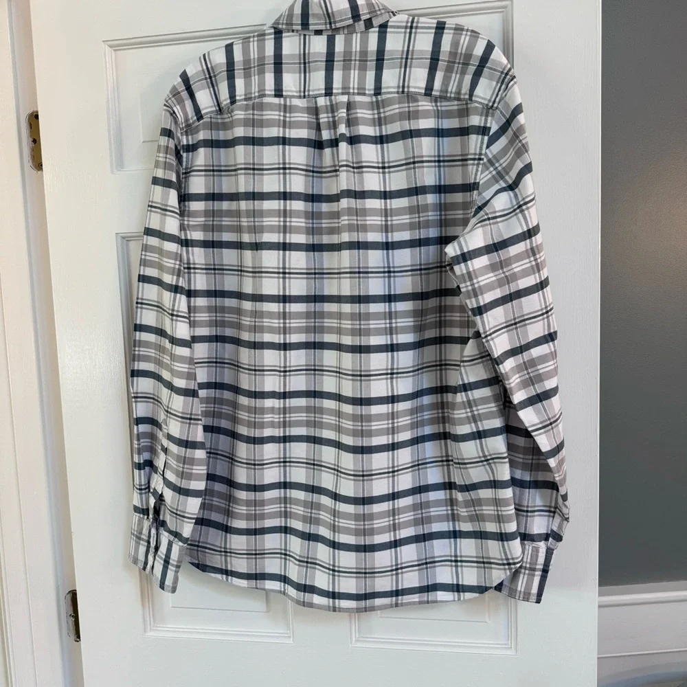 J Crew Men’s L Blue White & Gray Oxford Long Sleeve Slim Front‎ Button Up